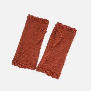 Dee’s Loominary, hand knitted, wool blend fingerless gloves.